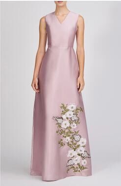 Kay Unger Aurelia Wood Rose Floral Taffeta Gown Sz 16 (New)